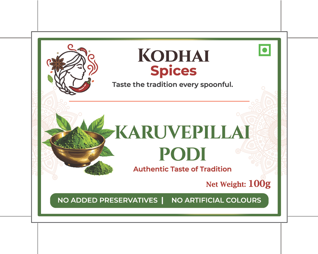 Karuvepillai Podi product packaging